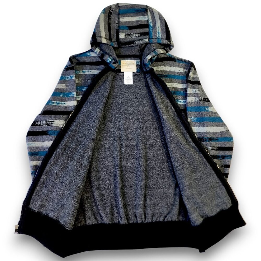 NO BOUNDARIES Men's Hoodie Medium Y2K Full Zip Gray Blue-Green Striped - Picture 2 of 13